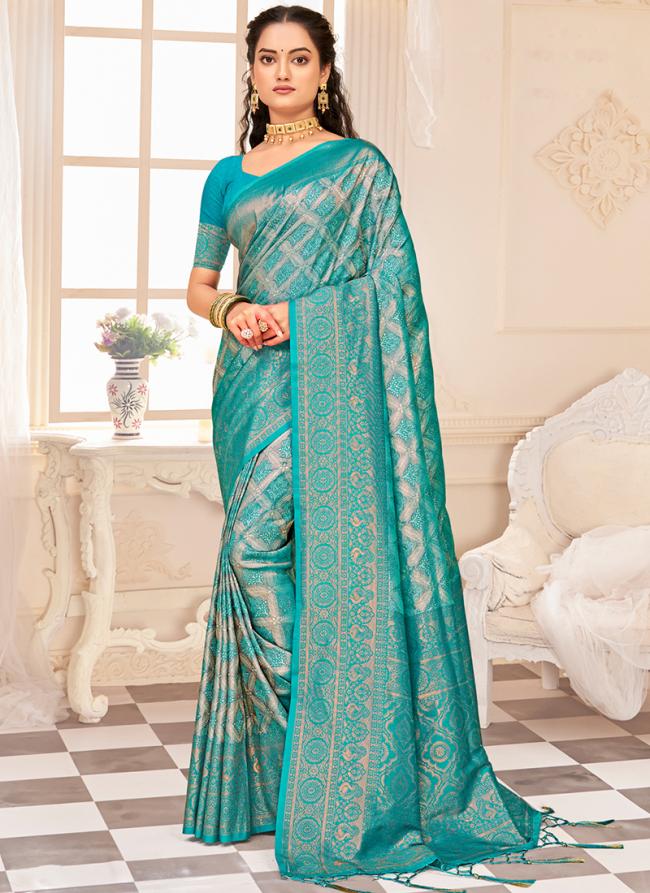 Kanjivaram Silk Sky Blue Wedding Wear Weaving Saree